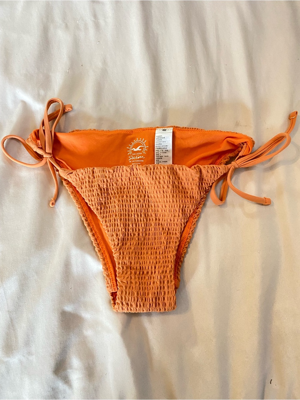Hollister Orange Smocked Swim Bikini Bottom with String Tie Sides
